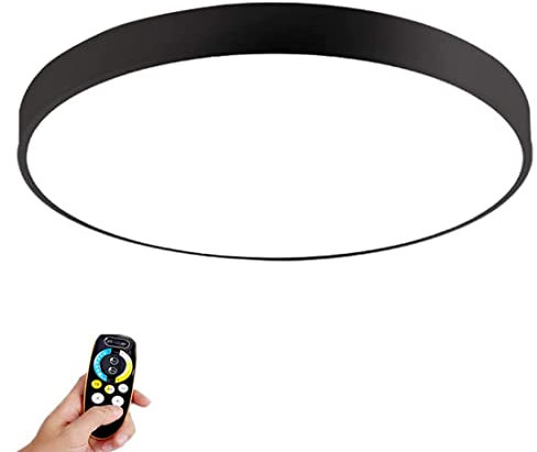Klassisch LED Deckenleuchte Wohnzimmerlampe Dimmbar Schwarz Runde Panel Lampe 80cm LED Büro Deckenlampe Metall Acryl-Schirm Modern Deckenbeleuchtung mit Fernbedienung für Schlafzimmer Küche Esszimmer