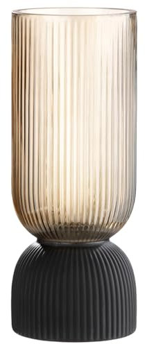 GILDE Deko Vase Glasvase - Blumenvase Windlicht aus Glas - Deko Herbst Winter - Farbe: Braun Schwarz Höhe 26,5 cm