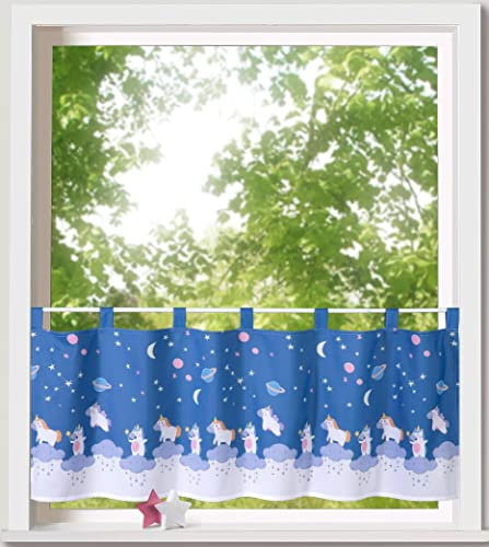Weckbrodt Schlaufenbistro-Scheibengardine Einhorn im Sternenhimmel