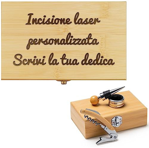 Stileitaliano Set da Vino Personalizzato 3 Accessori Sommelier Stampa Alta Definizione o Incisione Idea Regalo (Personalizzato 1 Pezzo)