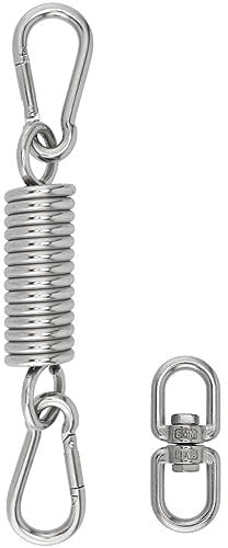 PUCSIQ Schwingfeder, Stahlfeder Hängesessel, Tragfähigkeit bis 250kg mit 2 Karabinerhaken, Aufhängefeder, 360 ° Drehbarem Ring, Edelstahl 304 Deckenhaken Schwingfede für Hammock Hängeliege Hängestühle