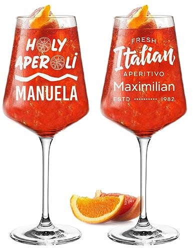 polar-effekt Leonardo Puccini Set di 2 bicchieri aperitivi da 560 ml per Aperol Spritz – Bicchiere con incisione – Regalo per la festa della mamma, la festa del papà e il compleanno – Bicchieri