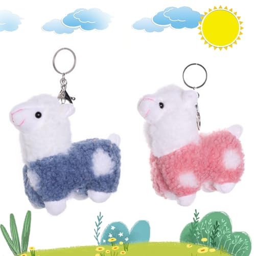 JAHEMU Alpaga Porte-clés en Peluche Cartoon Keychain Poupée Porte-clés Pendentif Enfants Cadeaux Accessoires auto