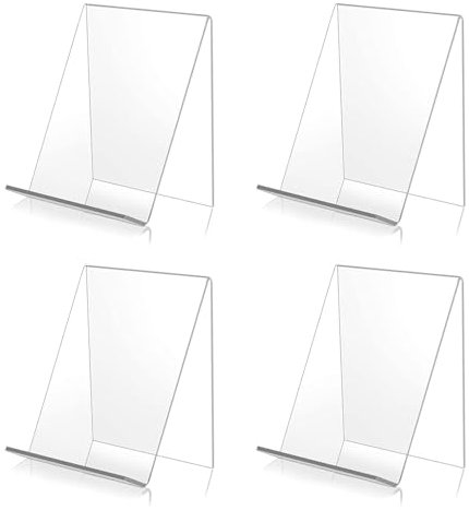 Bymivofun 4 Stück Acryl Buchständer, Transparenter schräger Broschürenständer, Klar Acryl Buch Display für Telefone, Schilder, Broschüren, Menü Poster, Zeitschriften