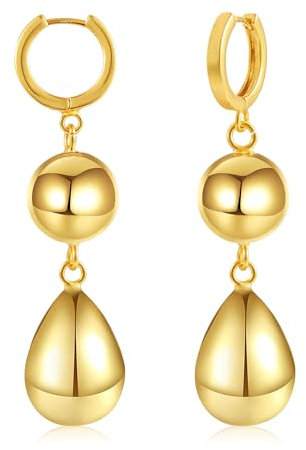 ASH'S CHOICE Silber 925 Ohrringe Hängende Gold Ohrringe mit Wassertropfen Damen, Hypoallergen Leicht Baumelnde Anhänger Ohrringe Dupes Gold Creolen mit Anhänge Dick Kugel Tropfenohrringe Gold Chunky