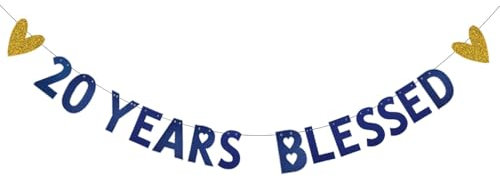 20 Years Blessed Banner for 20th Wedding Anniversary Party Supplies 20 Years Old 20TH Birthday Party Decorations Supplies Pre-Strung Letters Blue ZHAOFEIHN