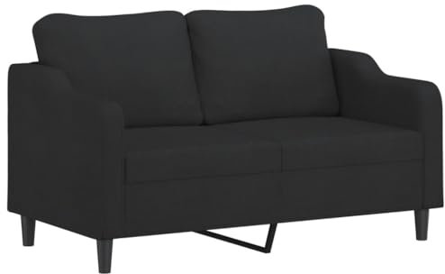 vidaXL Sofa 2-Sitzer, Loungesofa Couch mit Armlehnen Rückenkissen, Wohnzimmersofa Designsofa Metallgestell, Sitzmöbel Zweisitzer, Schwarz Stoff