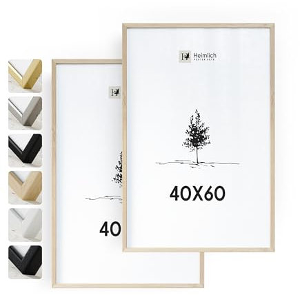 Heimlich® 2x Bilderrahmen 40x60 cm Eiche Rahmen 2-Pack | Dokumentenrahmen 40x60 cm Groß Collage | Holzrahmen Holz-Bilderrahmen Echtholz | Picture Frame 40x60 Fotorahmen zum Aufhängen