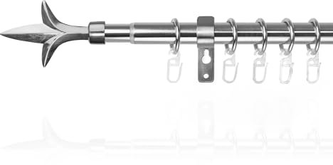 Lichtblick Gardinenstange Lilie, 16 mm, ausziehbar, 1 läufig, 130-240 cm Länge, inklusive Wandhalter und Ringe mit Faltenleghaken Edelstahloptik