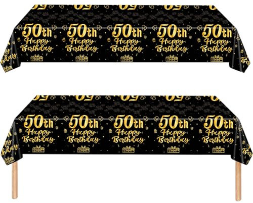 yayafunfun 50th Birthday Table Decoration, 2Pcs Black Gold Table Cloth,Happy Birthday Tablecloth for Men Women,137 * 274cm Plastic Tablecloths Table Cover 50th Birthday Decorations for Him Her