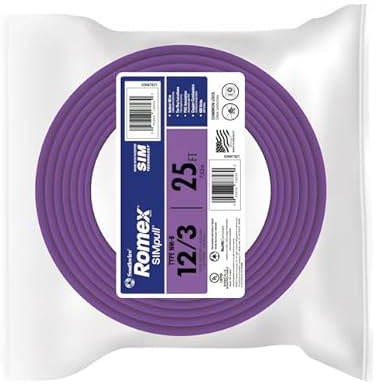Southwire Romex SIMpull Residential Wire, 12 Gauge, 3 Conductor, 25 Ft, W/G NM-B Cable, Purple, 63947821