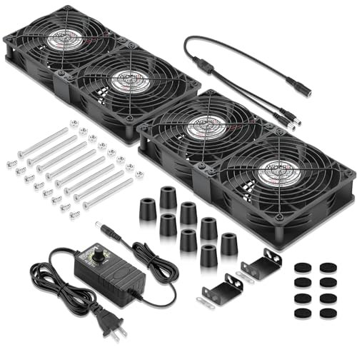 WDERAIR AC 4 x 120mm Server Rack Fans Cooling AC 110V 120V 220V 240V Variable Speed High Airflow for DIY Mining Rig Ventilation Window Exhaust Greenhouse Cooler (12038)