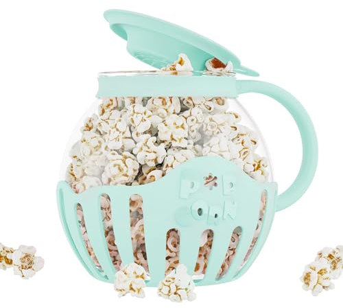 Máquina para hacer palomitas de maíz, jarra de palomitas de maíz, microondas, palomitas de maíz, cuenco de palomitas de maíz con tapa, 2,25 cuartos, vidrio de borosilicato, cuenco para palomitas de