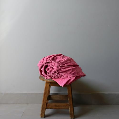 JOWOLLINA Spannbettlaken aus 100% Leinen Stonewashed (90 x 200+30 cm, Beeren)