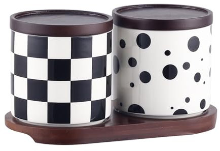 SHANBOYU Kaffee-Behälter mit Regal, Countertop Zucker und Mehl Lagerung Kanister mit Holzdeckeln, Luftdichtes Keramikgefäß zur Aufbewahrung von Kaffeebohnen Und Lebensmitteln(Style 1)