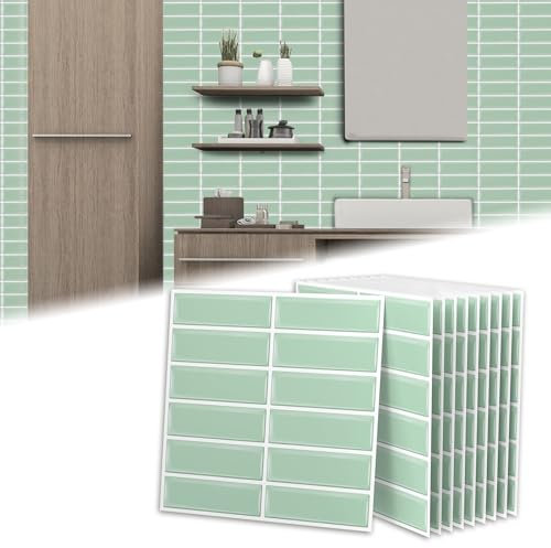 LZQ 10 adesivi per piastrelle 3D, 30 x 30 cm, impermeabili, in PVC, stile realistico, per pareti di cucina, bagno, camera da letto e altri spazi, verde