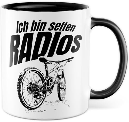 Fahrrad Tasse mit Spruch Geschenk Man erlebt mich selten Radlos - Kaffeetasse 330ml aus Keramik- Fahrradfahrer Rennrad Mountainbike Geschenkidee lustig Kaffee-Becher