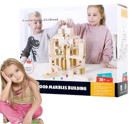 znutc Wood Marble Race Track - Wooden Ramps Track,Creative Funny Wooden Marble Maze Run STEM Learning For Boys Girls