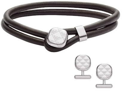 Emporio Armani Herrenset Manschettenknöpfe Armband Leder, EGS3151SET