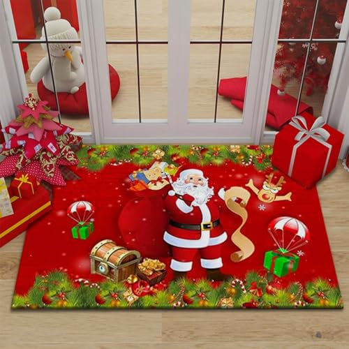 Paillasson de Noël, Tapis de Sol de Noël 40×60 CM, Tapis de Bain Antidérapant, Tapis D'entrée Noël, Paillasson Absorbant, Décoration Noël Tapis, Motif de Noël Tapis pour Salon Chambre Couloir (D)