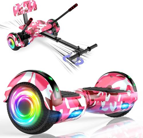 SISIGAD Hoverboard with Seat Attachment, 6.5'' Self Balancing Hoverboards Go Kart with Bluetooth and LED Lights, Combo Seat Attachment