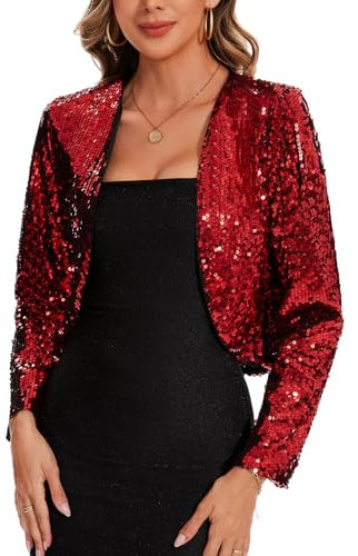 MINTLIMIT Cardigan Damen Elegant Offene Cardigan Pailletten Metallic Langarm Bolero Elegant (Weinrot S)