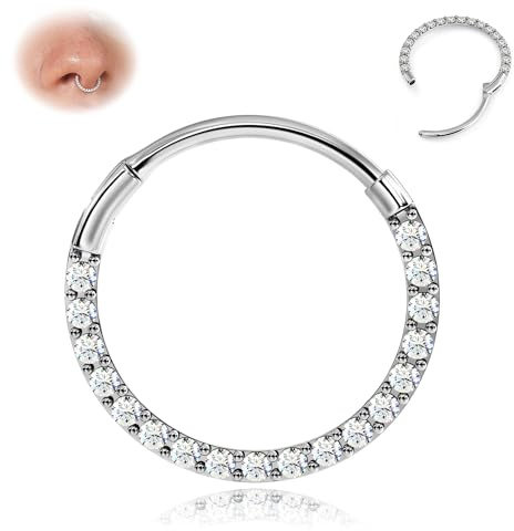 BodyBonita Scharnier CZ Septum Piercing 316L Edelstah Nasenring Creolen für Damen 20G/18G/16G Knorpelohrringe Conch Helix Piercings Schmuck Rook Tragus Lobe Daith 6 mm – 10 mm