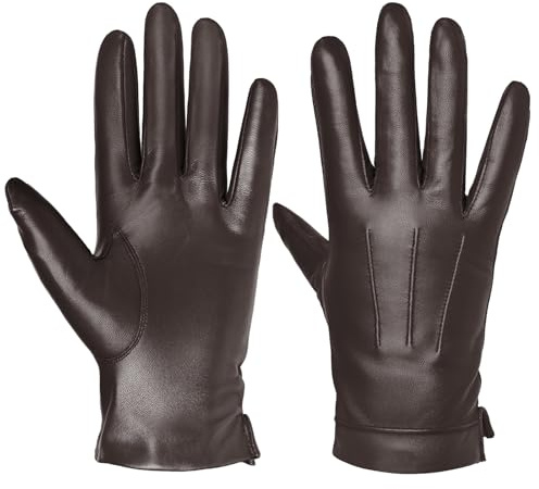 Harssidanzar Herren Lederhandschuhe Kaschmir gefüttert Warm Touchscreen Handschuhe SM052EU,Braun,Größe S