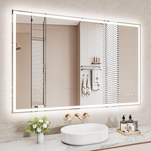 Badezimmerspiegel Led Badspiegel, Speicherfunktion, Touch-Schalter, Druckknopf, Dimmbar, 3 Lichtfarbe Einstellbare Spiegel Bad mit Beleuchtung, Badspiegel mit Wandspiegel, Beschlagfrei 80x120 cm