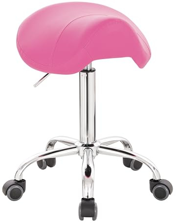 1stuff Sattelhocker Pony - kompakt und gepolstert Sitzhöhe bis 70cm (Pink) | 1stuff Markenqualität von deutschem Fachhändler, Sattelstuhl Arzthocker Praxishocker Drehhocker, kleines Fußkreuz, PU-Rollen