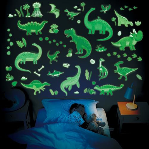 DECOWALL GDS4-8087 Leuchtende Dinosaurier Wandtattoos Dekoration Kinderzimmer Babyzimmer Jungen Klassenzimmer abnehmbar Schlafzimmer Licht abziehbar