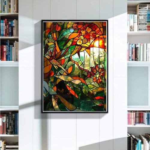 Diamond Painting Erwachsene, 5D Diamant Painting Bilder Blätter, Diamond Painting Kinder DIY Full Eckige Drill Diamant Painting Glas mit Diamond Painting Zubehör für Zuhause WandDekoation 30x40 cm 7-H