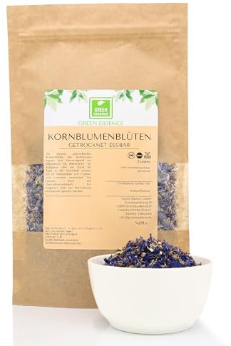 Kornblume essbare Blüten getrocknet 25g von der Grünen Essenz - Getrocknete Blüten für Torten, Badesalz und Kerzen - Trockenblumen für Seife - Essbare Kornblumen Blüten kaufen