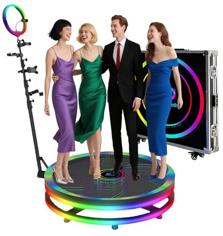 360-Grad-Fotokabinen-Maschine, 100 cm, mit Glas, automatische Zeitlupe, 360-Grad-Drehkamera, Videokabine auf App-Steuerung, Logo-Custom, RGB-Licht, mit Flightcase (Stil A)