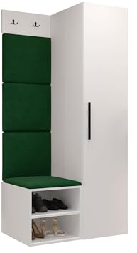 Mirjan24 Garderoben-Set Mapreni III, Schuhschrank + Kleiderhakenbrett + Kleiderschrank Gepolstertes Paneel/Wandpaneel Kleiderhaken Flurgarderobe Wandgarderobe (Weiß, Manila 35)
