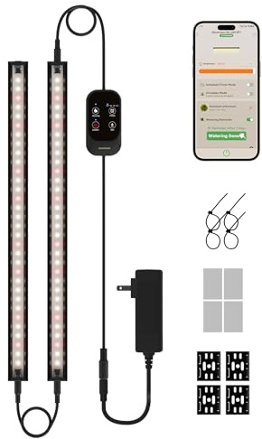 GLOWRIUM Smart Grow Lights for Indoor Plants with APP, Full Spectrum Grow Lights for Seed Starting, G6 Plant Light Strip with auto Timer, 3 Angle dimming Levels for Plant Shelf, 2-Pack (Black, 16W)