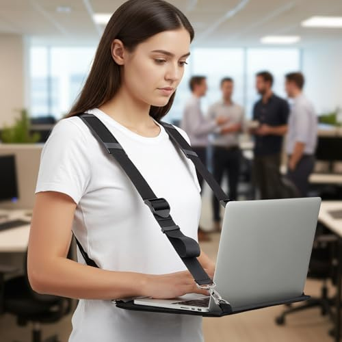 Suncalla Laptop Harness for Walking Portable Wearable Laptop Stand for Up to 16 Tablets E-Readers Notebook Notepad Standing Desk with Adjustable Straps