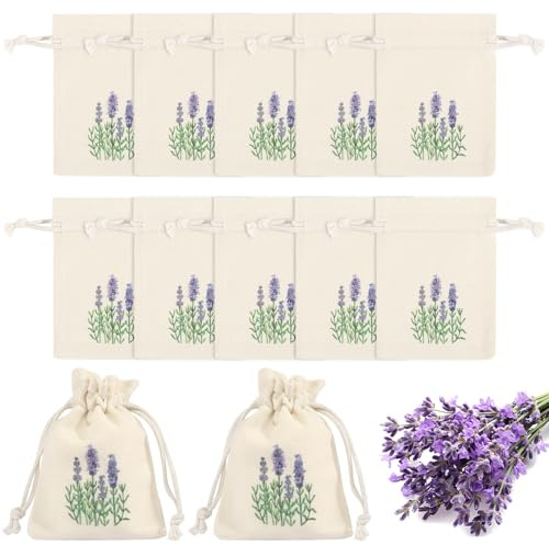 12 Stück Lavendelsäckchen Leer, Lavendelbeutel mit Kordelzug, Lavendelsäckchen zum Befüllen Lavendel Säckchen Kleiderschrank Baumwolle Klein Duftsäckchen für Lavendel Gewürze Kräuter