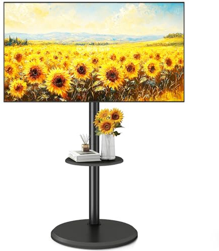 5Rcom Support TV roulant pour télévision de 32 à 65 pouces, chariot TV mobile réglable en hauteur avec étagère, chariot TV robuste sur roulettes avec inclinaison jusqu'à 40 kg, pour chambre à coucher