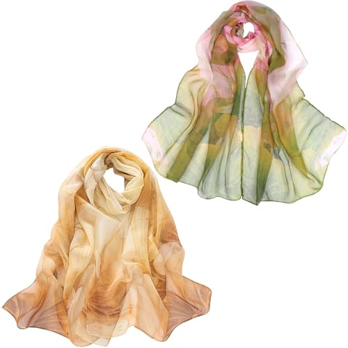 MUNSKT Chiffon-Schals für Damen, 2 Stück, leicht, Blumendruck, Georgette-Schals, elegante Schals für Damen, Damenschal für Kleider, Hochzeiten, Strand, Frühling, Herbst, Winter, Sommer