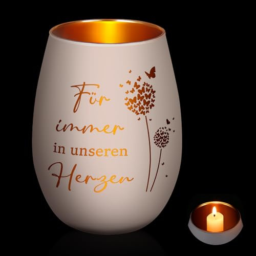 Nuenen Trauergeschenk Windlicht mit Gravur, Weißgold,Schmetterling 5 | Trauerlicht Trauerkerze Geschenke für Trauernde zur Beerdigung Trauer Deko Gedenkkerze Gedenklicht Erinnerungslicht