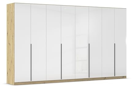 Rauch Möbel Alabama, Schrank, Hochglanz Weiß/Eiche Artisan, Breite 360 cm | Kleiderschrank, 8-türig, Zubehör Basic, für Schlafzimmer, Kinderzimmer, Ankleidezimmer, Garderobe, Flur