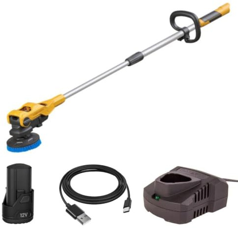 Batavia 12V Twin Brush Akku-Reinigungsbürste Teleskopierbar | Zwei gegenläufige Bürsten, gründliche Oberflächenreinigung, für Terrassen, Fliesen, Stein und hartnäckigen Schmutz