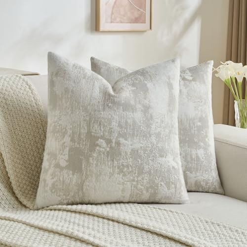 YSTELLAA 2er Set Kaschmir Kissenbezug 45x45, Quadratische Dekorative Kissenhüllen, Kissenbezüge Mit Verstecktem Reißverschluss, Sofakissen Bezug Für Wohnzimmer Schlafzimmer, Grau Weiß