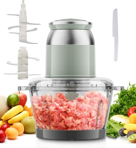 Food Processor, 400W Pure-Copper Motor Multi Vegetable Chopper | with Glass Bowl and 2Pieces 304 Blades,Power Mini Chopper Electric Meat Grinder for Meat/Vegetables/Fruit/Nuts/Baby Food (3L)