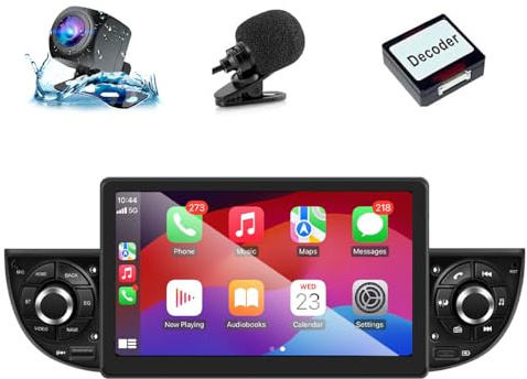 7 Pouces Autoradio pour Fiat 500 (2007-2015) avec Android Auto et CarPlay | Stéréo Android Radio de Voiture avec Caméra de Recul/Microphone/CANbus/Bluetooth/WiFi/USB/GPS/App Store (Noir)