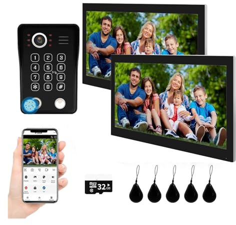HIJYMNZPQ Video for La Casa con Impronta Digitale 5 in 1, Videocitofono, Smart 1080P Touch, Monitor WiFi, Telecamera, Campanello Installazione in Un Attimo(218BS 10INCH2)