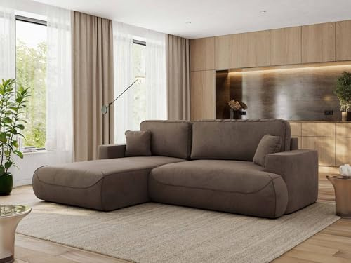 MKS MEBLE Ecksofa Wohnlandschaft L-Form mit Schlaffunktion und Bettwäscheschrank, Schlafsofa mit Bettkasten, modernes Sofa OVO L - Links - Braun Velvet