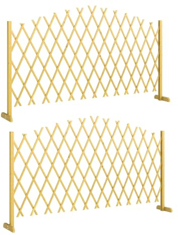 Outsunny Valla Jardín Exterior de Madera Extensible 180x30x103 cm Natural | Set de 2 Paneles, Puertas de Jardín Exterior, Vallas para Decoración Terraza, Patio
