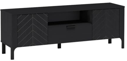 Masseno TV-Schrank Alicante 160 cm Fernsehschrank mit 1 Schubladen und 3 Türen TV-Lowboard für Wohnzimmer Modern 160x40,5x57 cm Schwarz